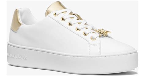 michael michael kors poppy sneaker low optic white pale gold|michael kors poppy logo sneakers.